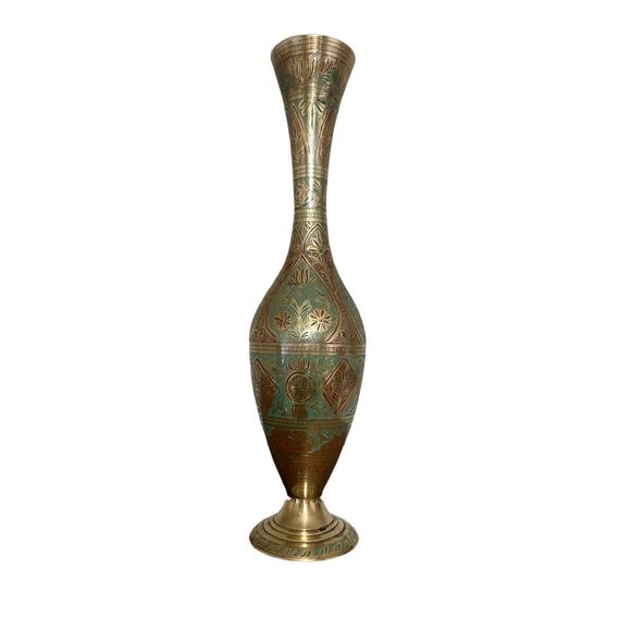 Vintage Other - Vintage Brass Etched Floral  Vase